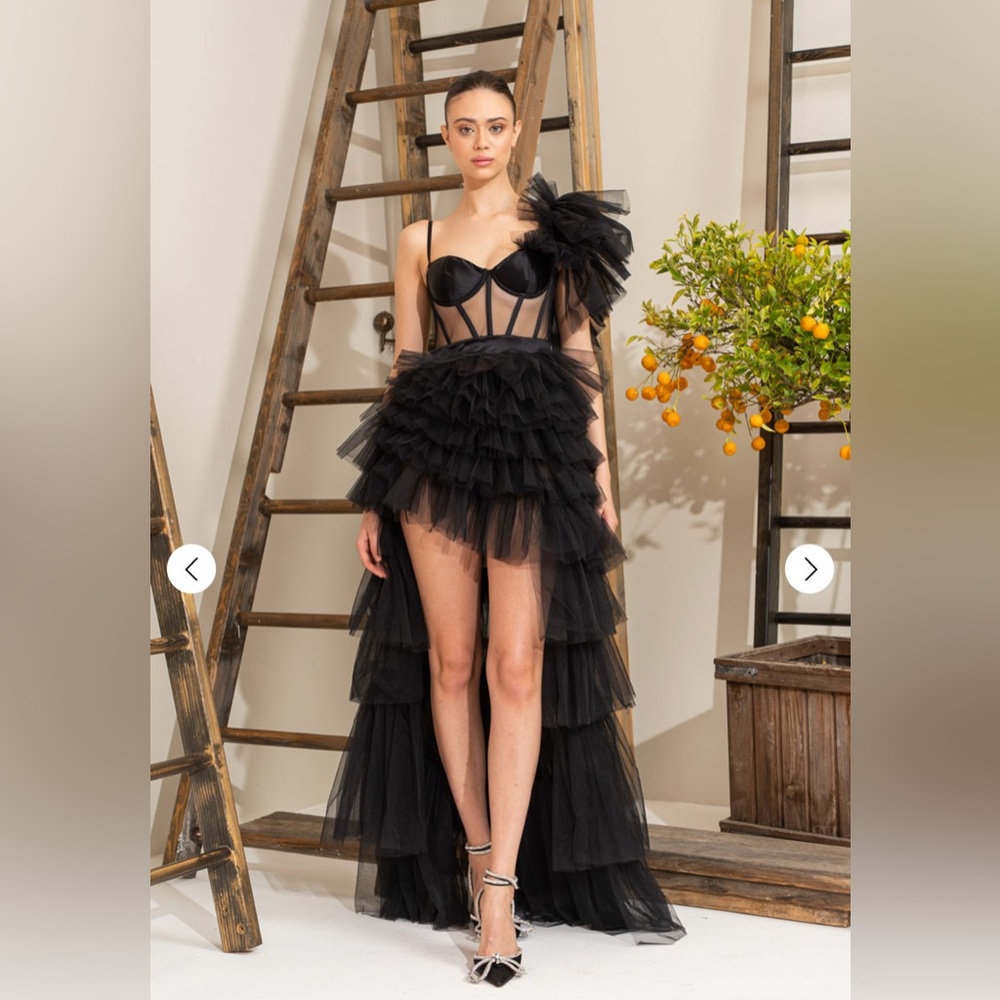 KIKIRIRI Black Frill High-Low Tulle Dress